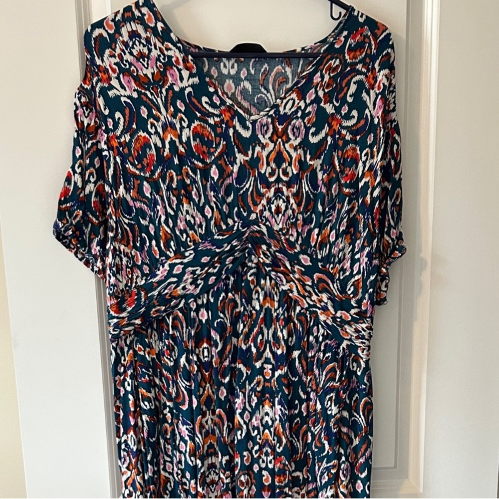 BloomChic Teal & Multi-Colored Patterned Short-Sleeved Dress w/Pockets